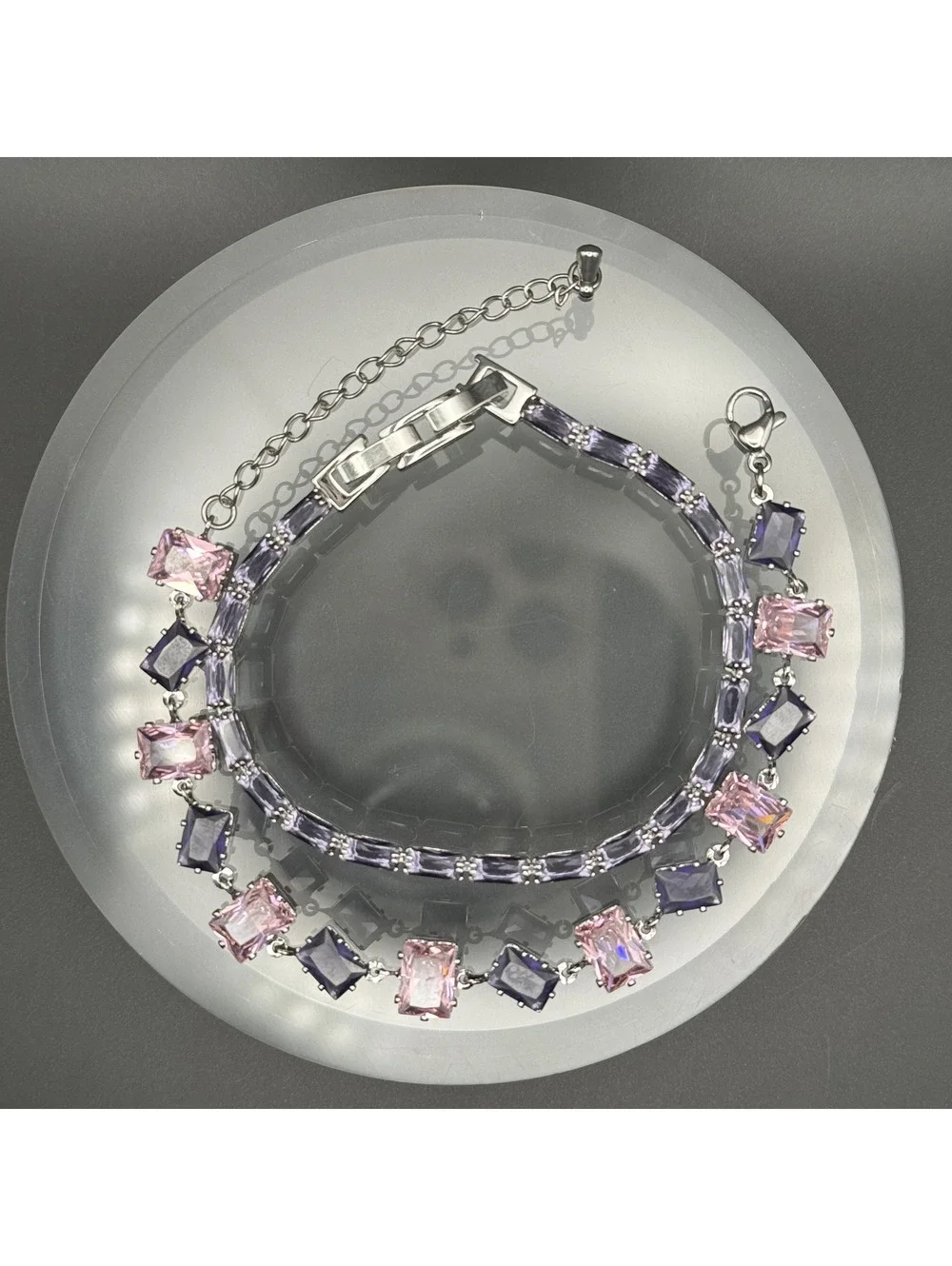 candy+clover amethyst and pink crystal 1white gold plated bracelet stack